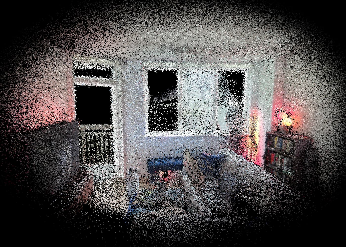 Inside a room captured as dense LiDAR points
